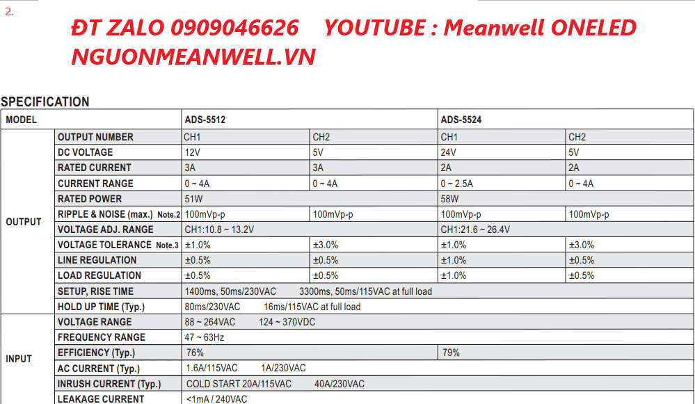 Giá Bộ Nguồn Meanwell ADS-5512