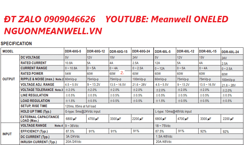 Giá Bộ Nguồn Meanwell DDR-60G-12 Giá Bộ Nguồn Meanwell DDR-60G-12