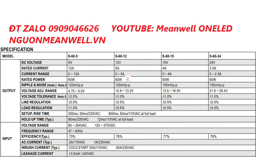 Giá Bộ Nguồn Meanwell S-60-15 Giá Bộ Nguồn Meanwell S-60-15