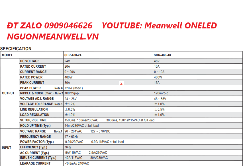 Giá Bộ Nguồn Meanwell SDR-480-48