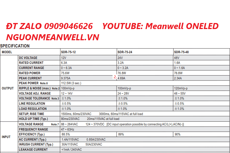 Giá Bộ Nguồn Meanwell SDR-75-24