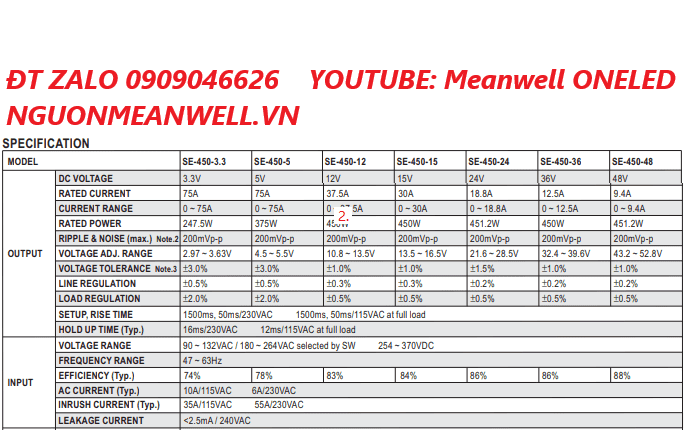Giá Bộ Nguồn Meanwell SE-450-48 Giá Bộ Nguồn Meanwell SE-450-48