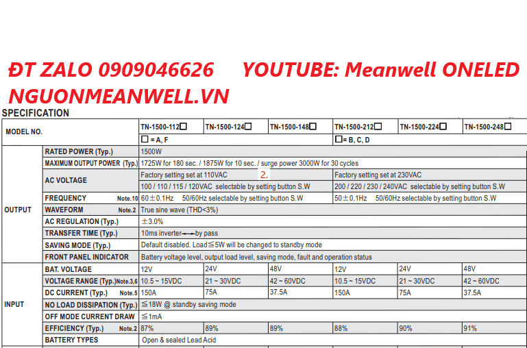 Giá Bộ Nguồn Meanwell TN-1500-224D Giá Bộ Nguồn Meanwell TN-1500-224D