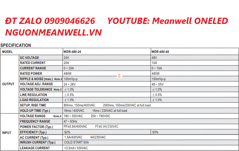 Giá Bộ Nguồn Meanwell WDR-480-48